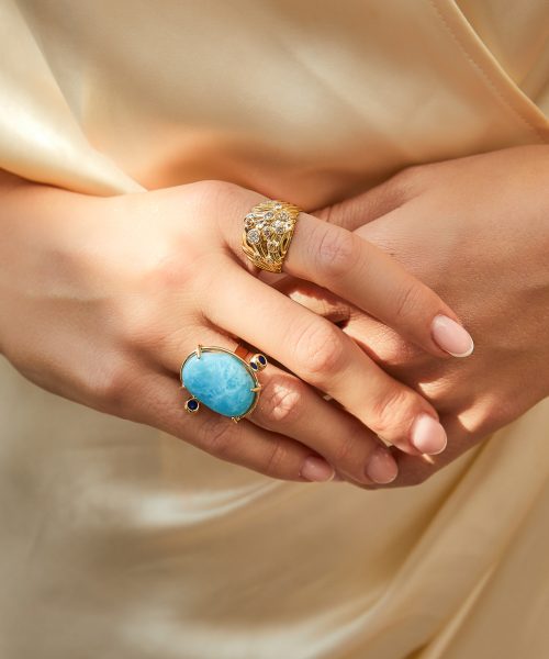 MVFJ-MIN-D1-Y18K Double Teeny Larimar Ring