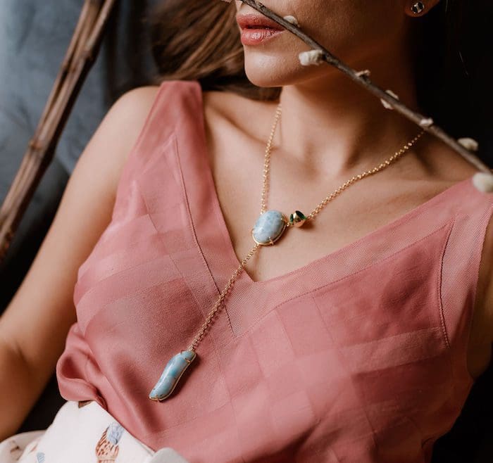 Petite Double Larimar Pendant - Image 2