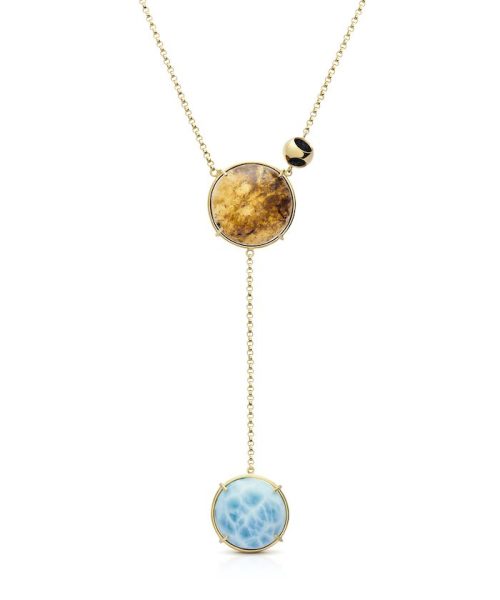 Petite Double Amber & Larimar Pendant