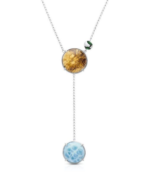 Petite Double Amber & Larimar Pendant