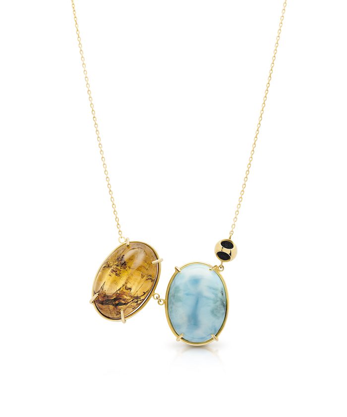 Minute Amber &  Larimar Pendant