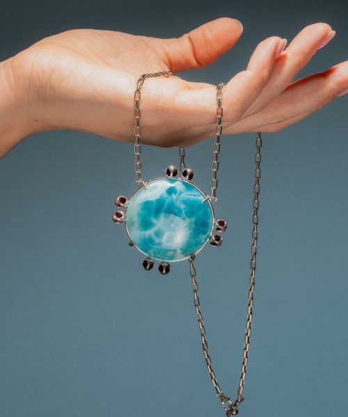 Saria Teeny Larimar Fancy Oval Necklace