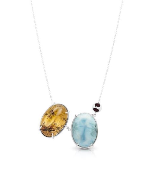 Minute Amber &  Larimar Pendant